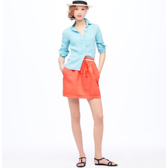J CREW • Tangerine Summer Drawstring Cotton Skirt - Picture 1 of 8